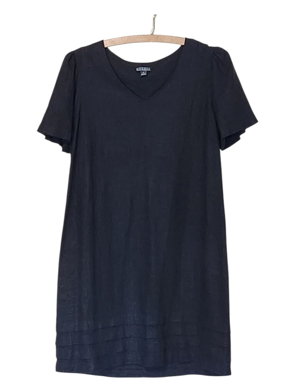 Nicole Miller Original Linen Blend Black V-Neck Short Sleeve Shift Dress Size M